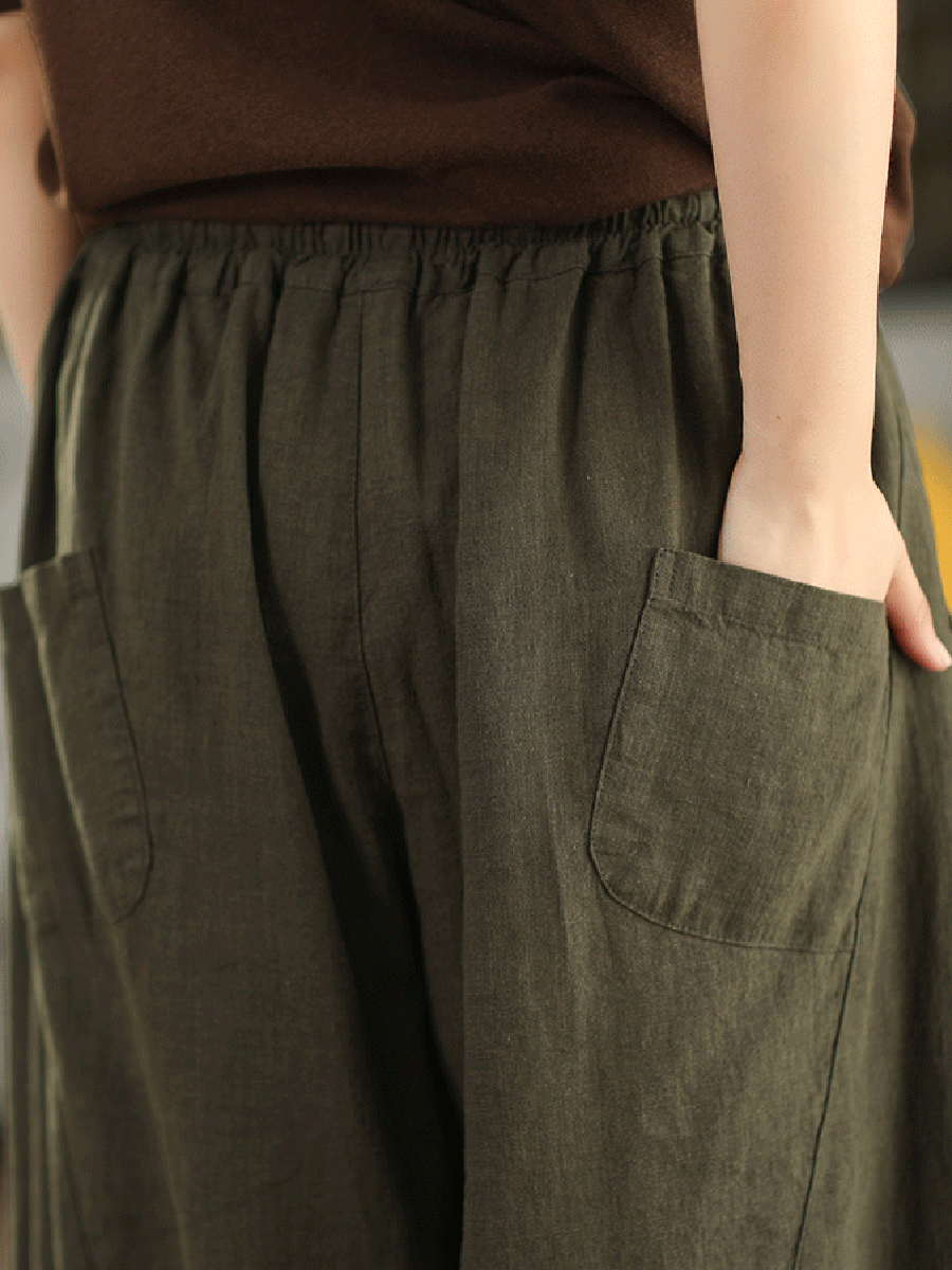 Women Autumn Dual-side Wearring 100%Linen Harem Pants