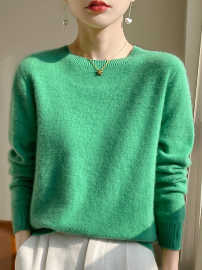 Women Autumn Casual Pure Color O-Neck Sweater