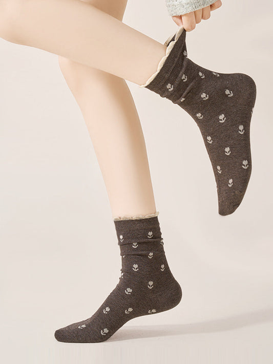5 Pairs Women Vintage Floral Cotton Socks