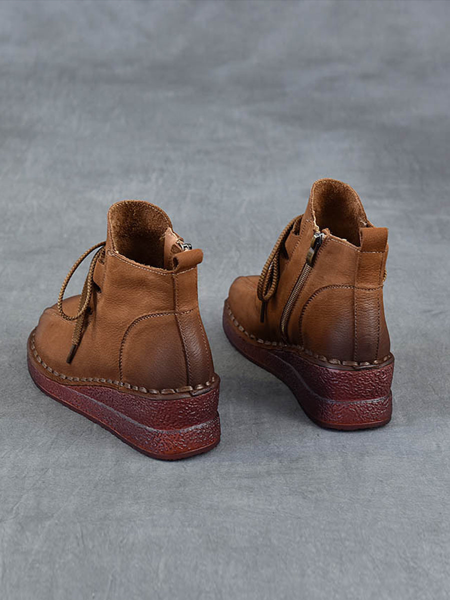 Women Winter Genuine Leather Mid-Heel Ankle Boots