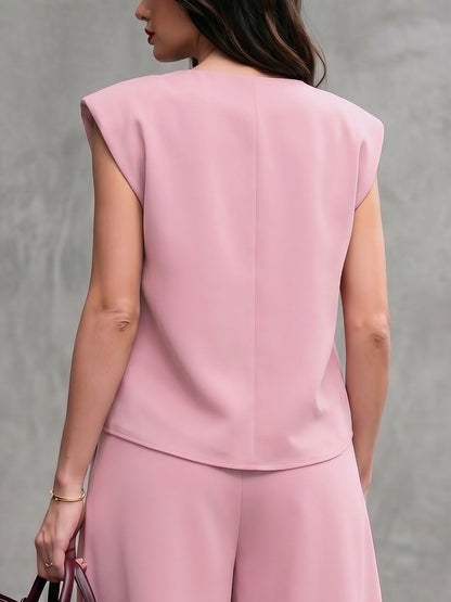 Cap Sleeve Loose Solid Color Round-Neck Blouses&Shirts Tops
