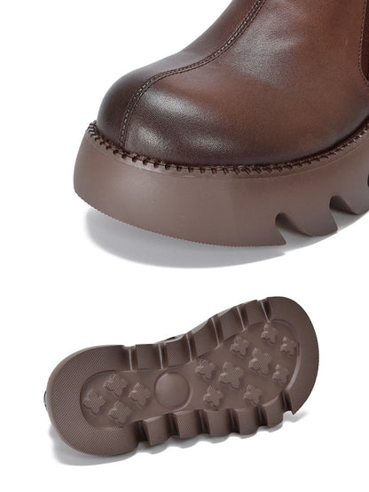 Women Autumn Vintage Genuine Leather Platform Shoes