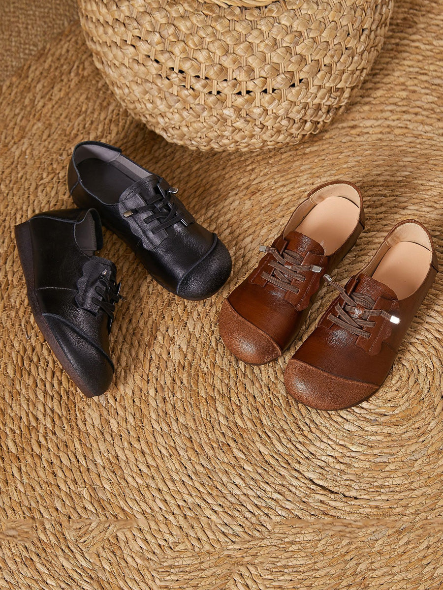 Women Autumn Genuine Leather Spliced Flat Shoes
