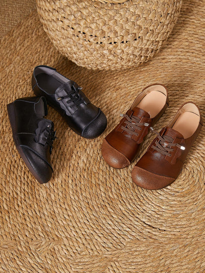 Women Autumn Genuine Leather Spliced Flat Shoes
