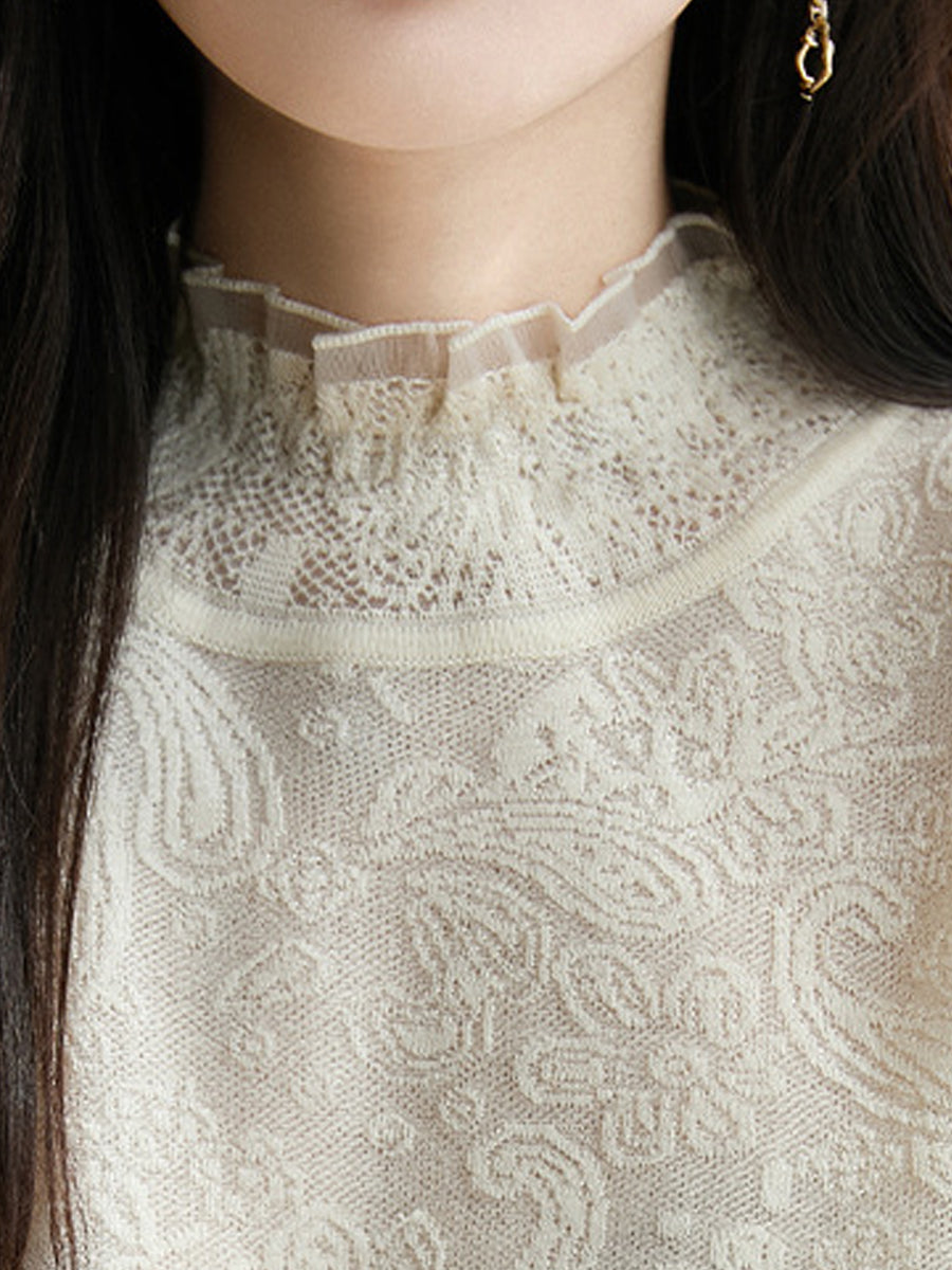 Women Autumn Vintage Jacquard Stand Collar Sweater