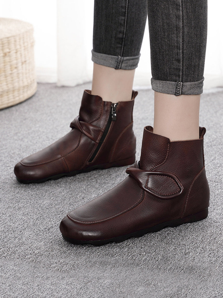 Women Casual Soft Genuine Leather Flat Ankle Boots