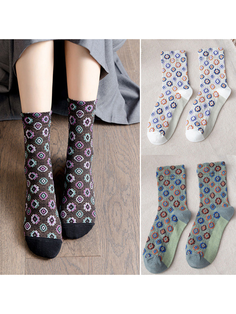 Women Floral Vintage Casual Autumn Winter Socks 5 Pairs