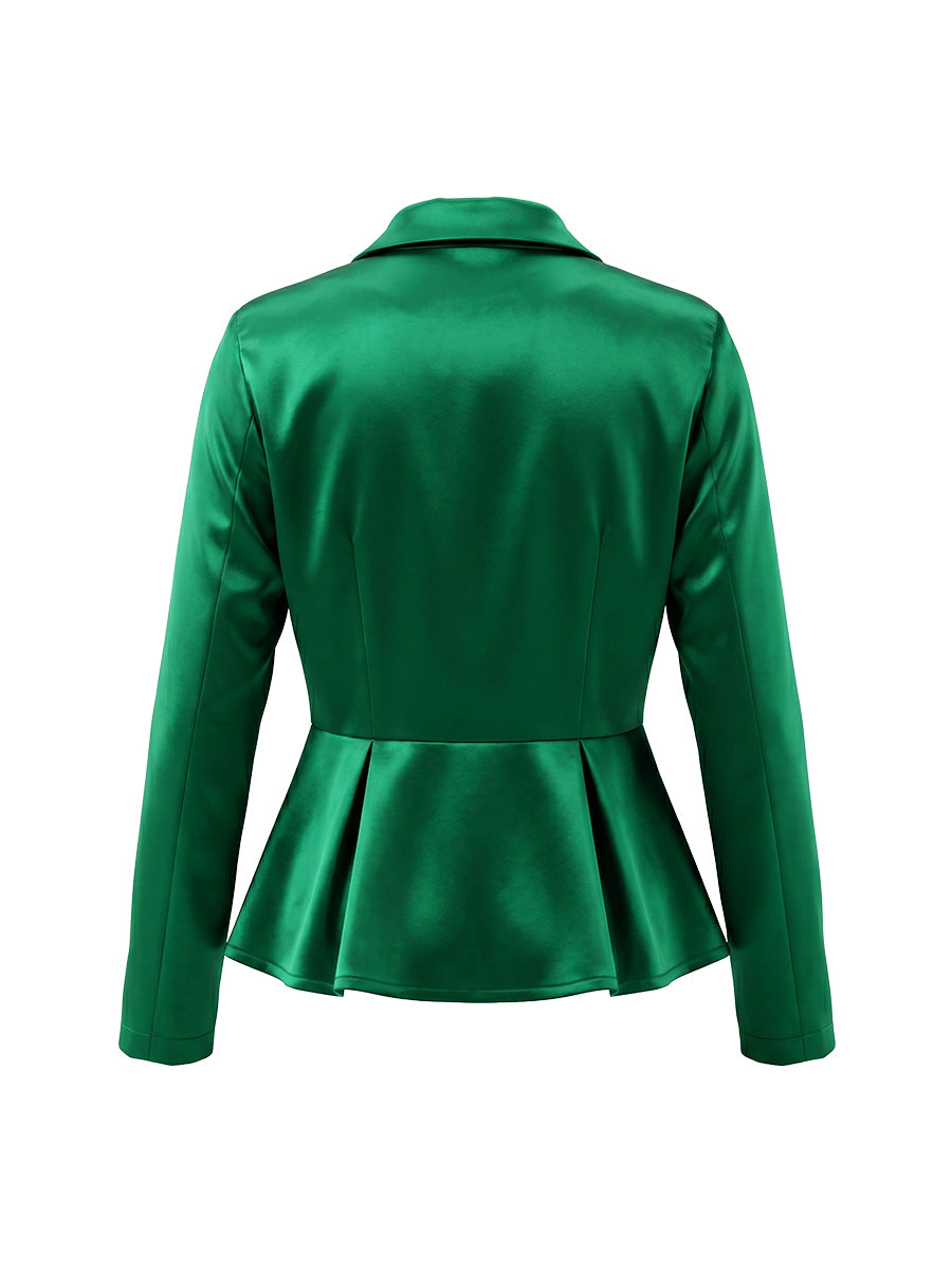 Elasticated Waist High Waisted Buttoned Contrast Color Ruffled Split-Joint Lapel Blazer Blouses&Shirts Tops