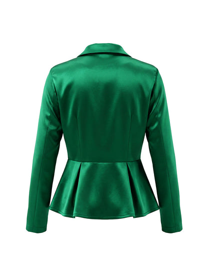 Elasticated Waist High Waisted Buttoned Contrast Color Ruffled Split-Joint Lapel Blazer Blouses&Shirts Tops