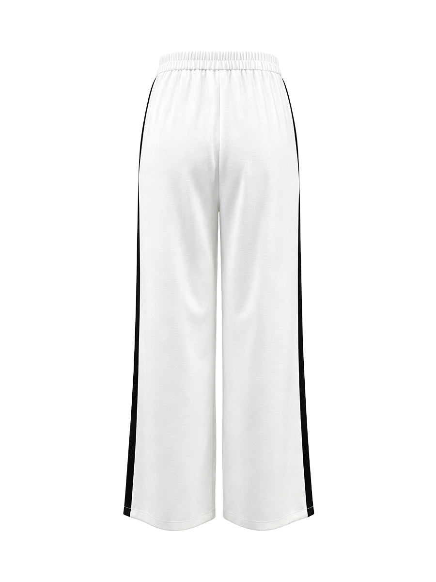 High Waisted Wide Leg Contrast Color Pockets Pants Trousers