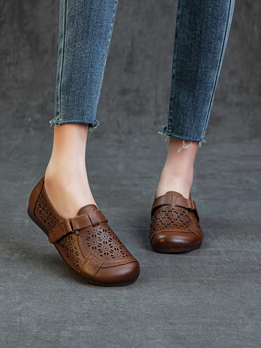Women Summer Hollow Out Leather Low Heel Shoes