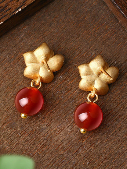 Women Artsy Flower Jade S925Silver Earrings