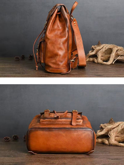 Vintage Genuine Leather Large Capacity Backpack