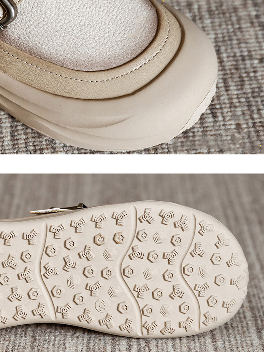 Women Autumn Colorblock Leather Flat Shoes