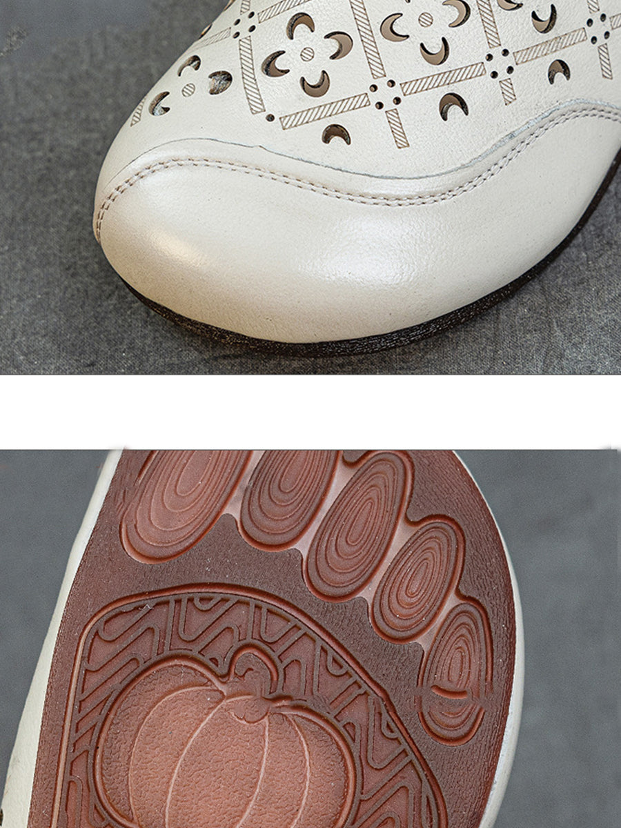 Women Soft Genuine Leather Hollow Out Low Heel Shoes