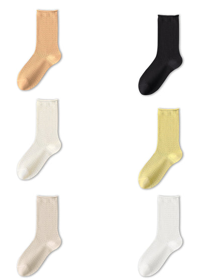 6 Pairs Women Summer Casual Pure Color Socks