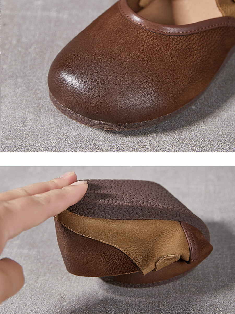 Women Retro Genuine Leather Spliced Flat Shoes