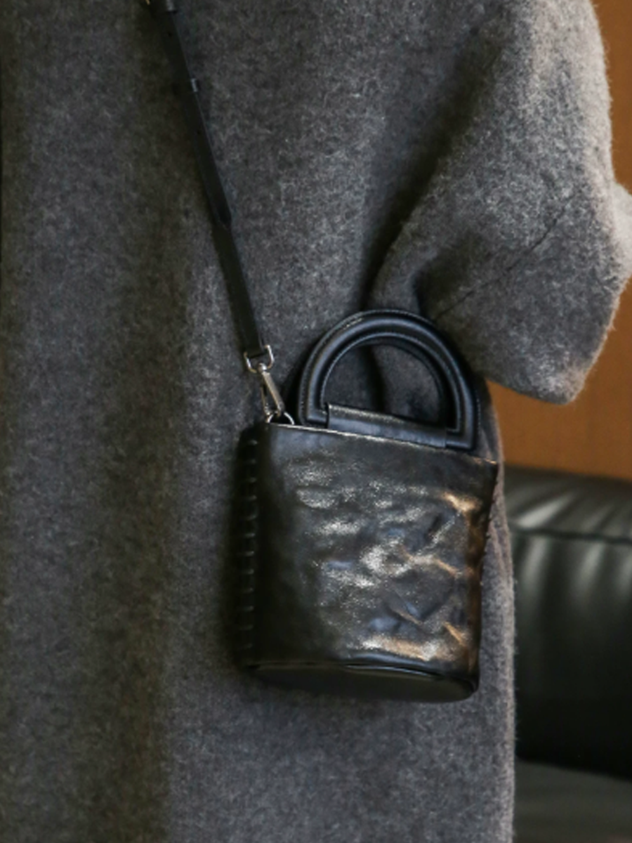 Vintage Leather Artistic Bucket Bag