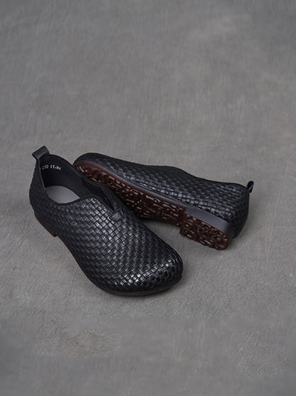 Women Autumn Vintage Genuine Leather Weave Shoes
