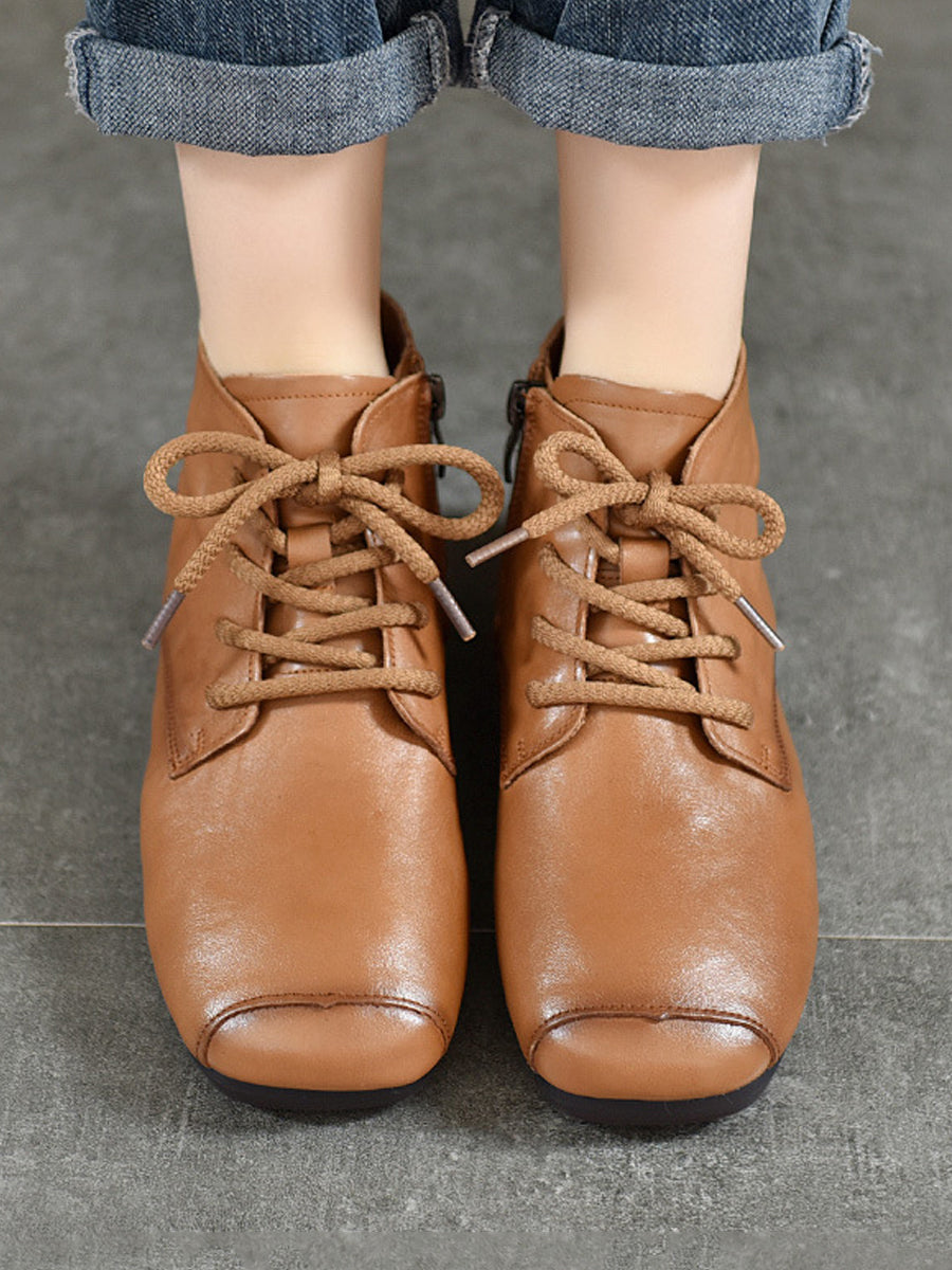Women Autumn Genuine Leather Low Heel Ankle Boots