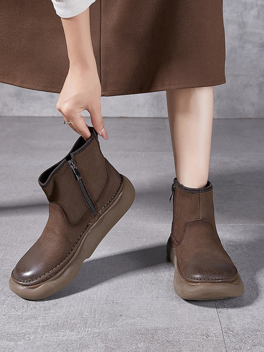 Women  Winter Genuine Leather Spliced Flat Boots