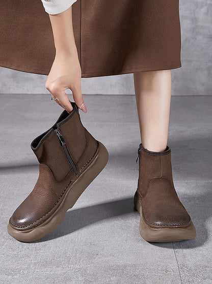 Women  Winter Genuine Leather Spliced Flat Boots