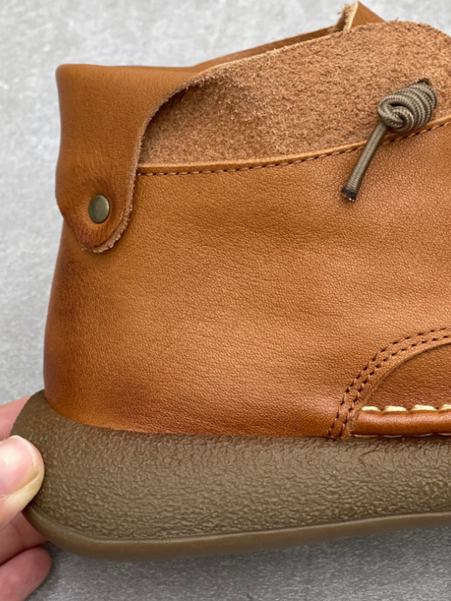 Women Vintage Genuine Leather Spliced Flat Ankle Boots