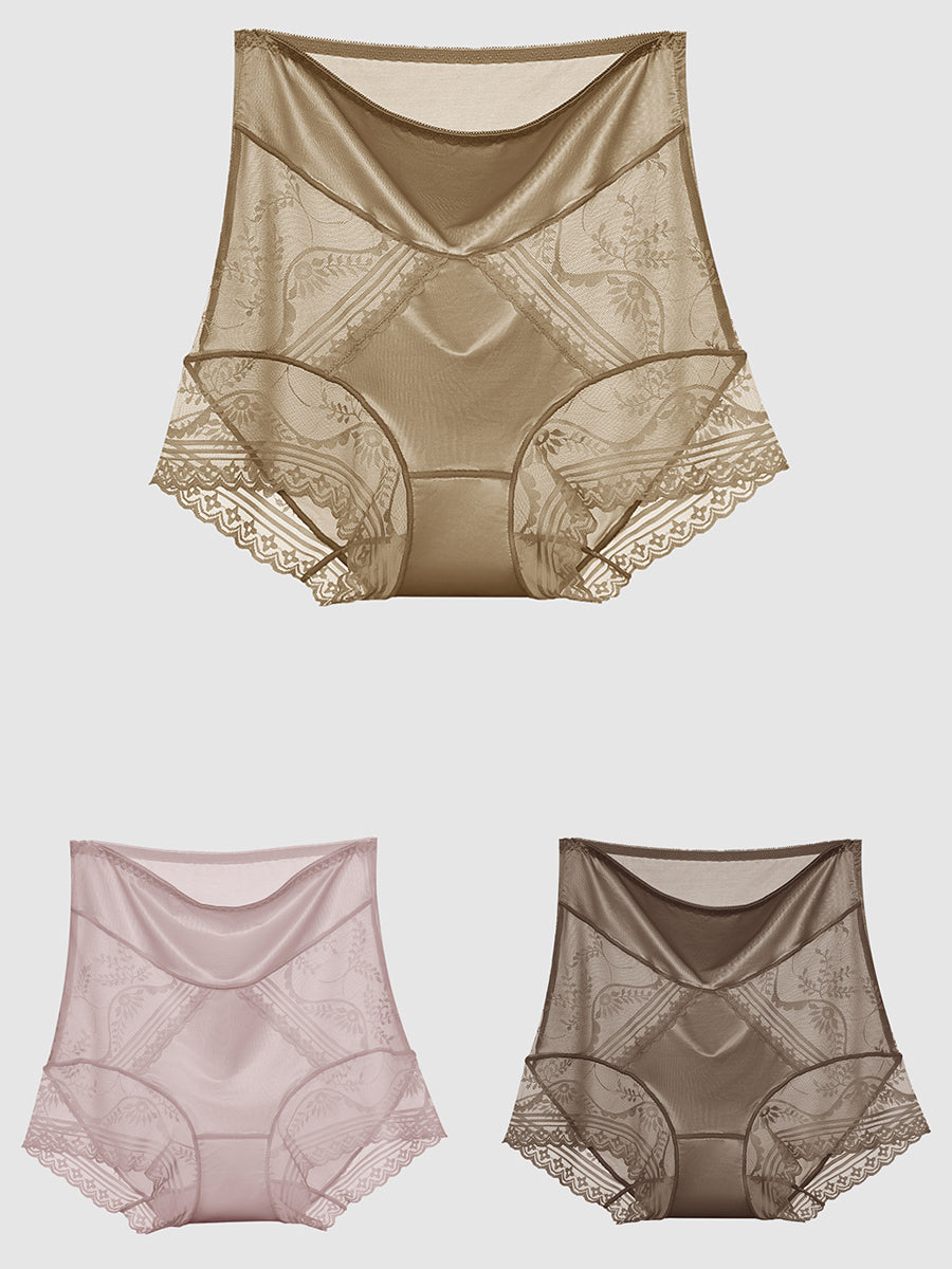 3 Pieces Women Summer Lace High Waist Underwear