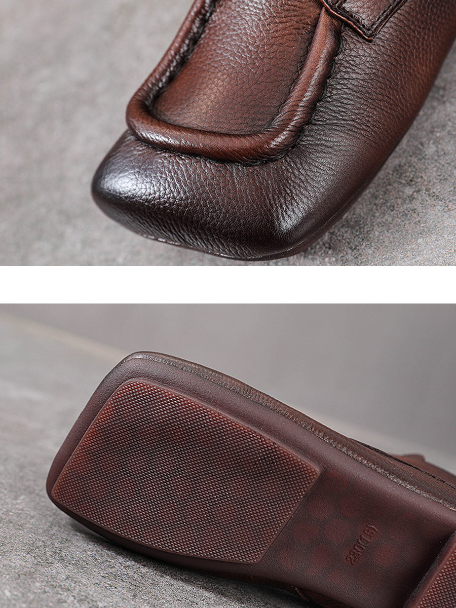 Women Vintage Genuine Leather Spliced Low Heel Boots