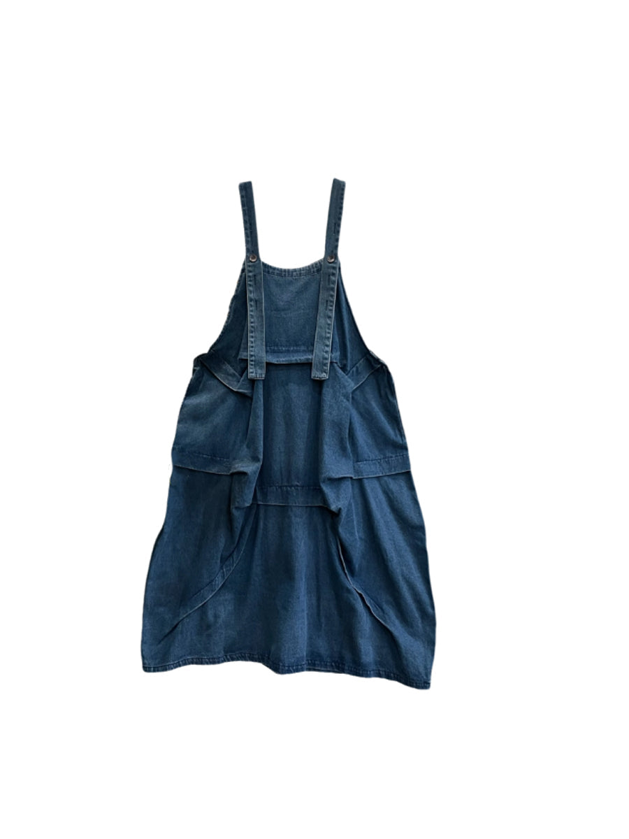 Women Autumn Pure Color Loose Denim Overall Dress