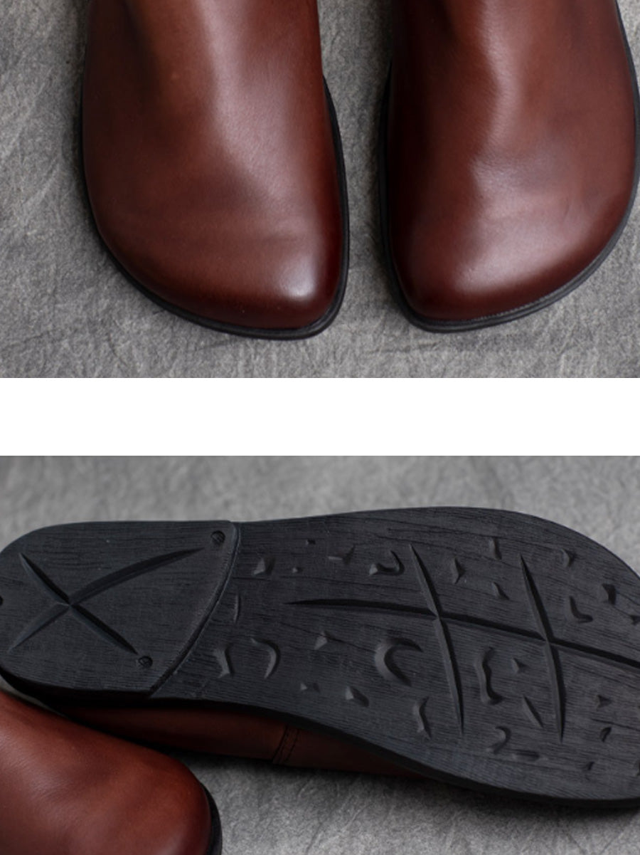 Women Casual Genuine Leather Pure Color Flat Shoes