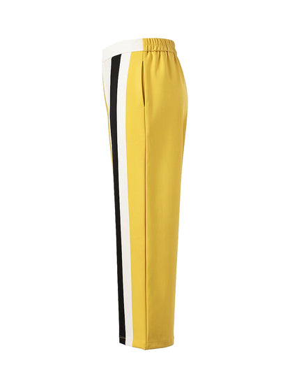 High Waisted Contrast Color Pockets Striped Pants Trousers