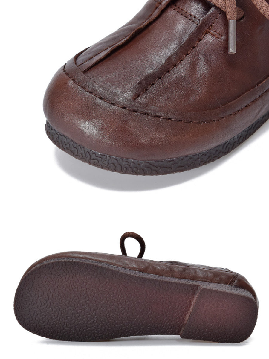 Women Vintage Genuine Leather Spliced Low Heel Shoes