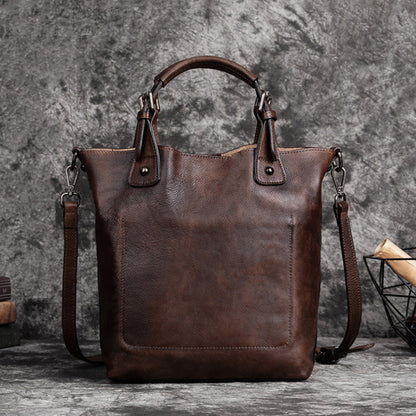 Vintage Solid Genuine Leather Handbag For Women