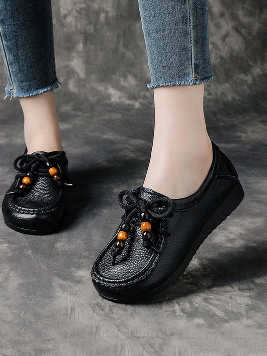 Women Vintage Soft Leather Low Heel Shoes