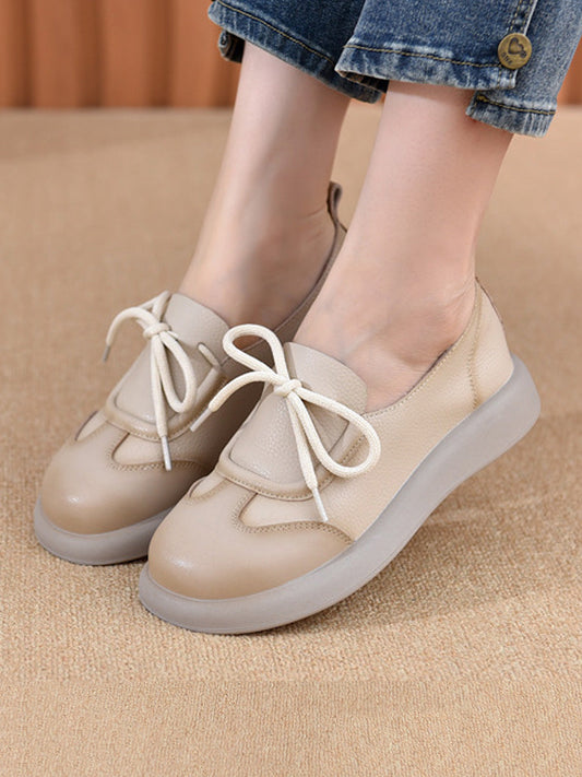 Women Summer Casual Leather Spliced Flat Shoes
