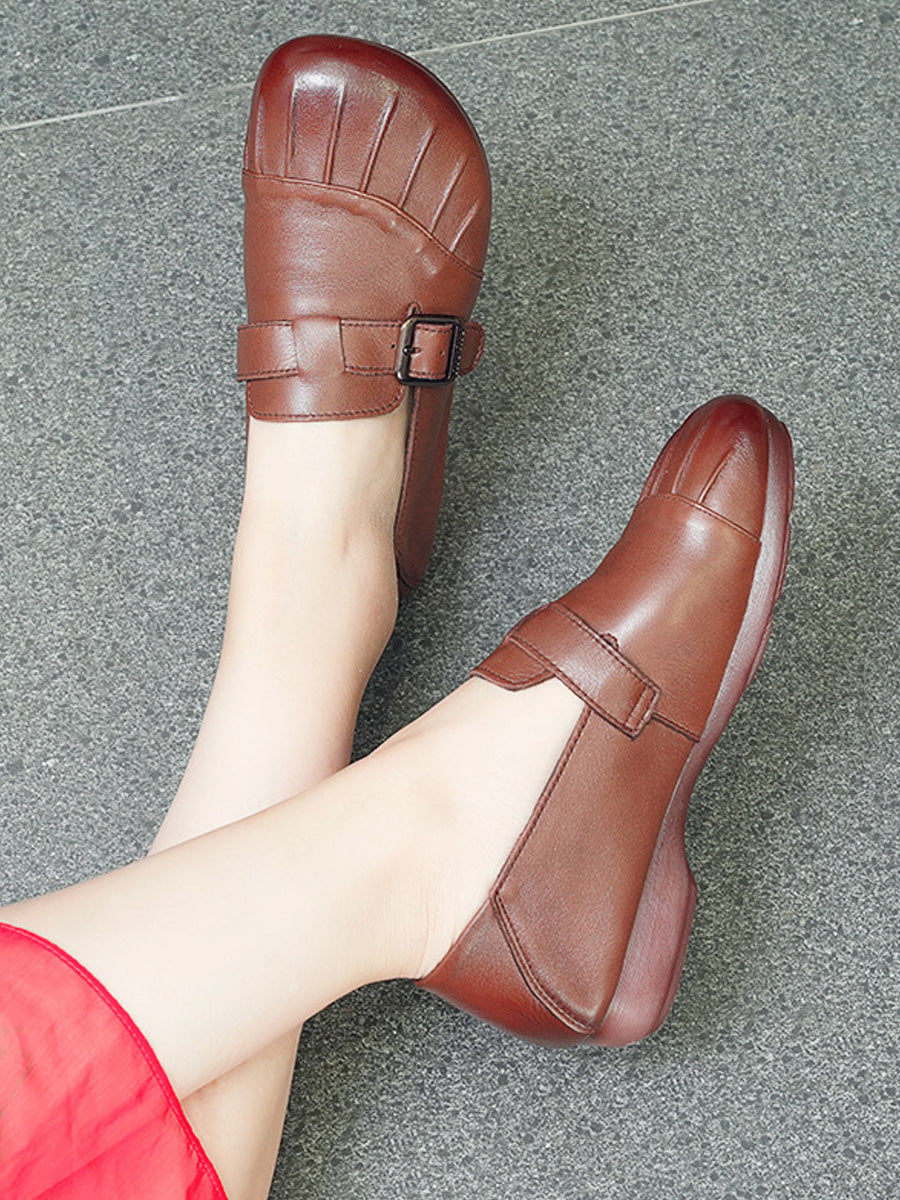 Women Vintage Autumn Low Heel Genuine Leather Shoes