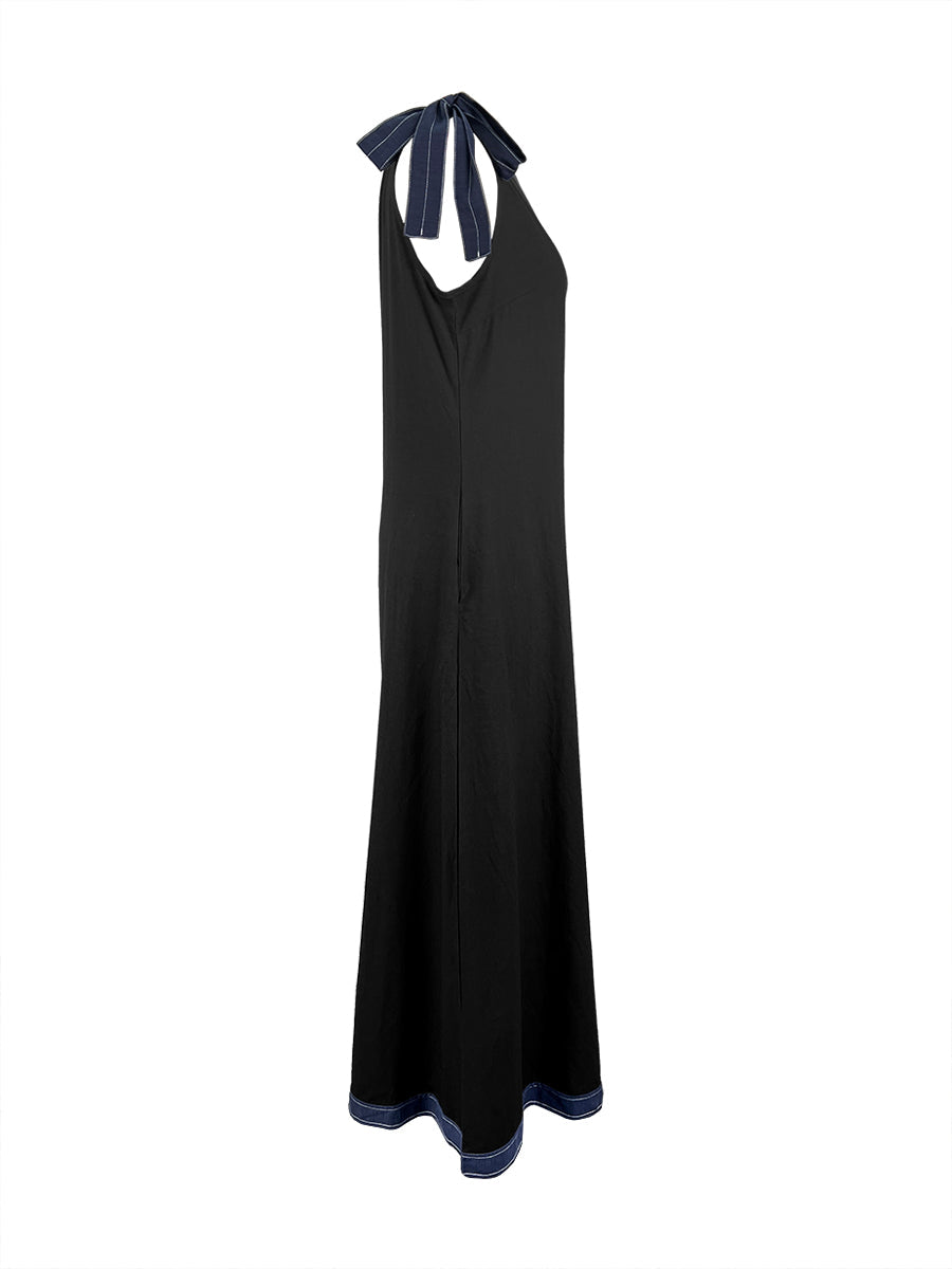A-Line Sleeveless Asymmetric Contrast Color One-Shoulder Maxi Dresses