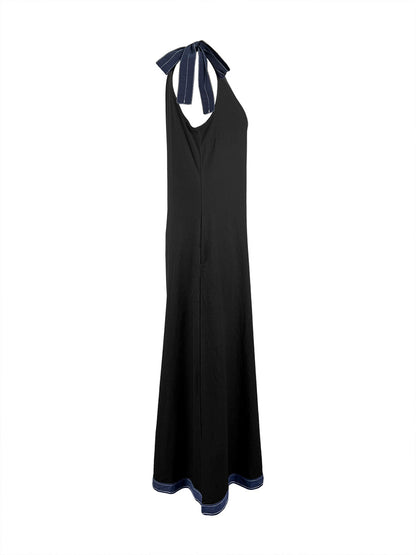 A-Line Sleeveless Asymmetric Contrast Color One-Shoulder Maxi Dresses