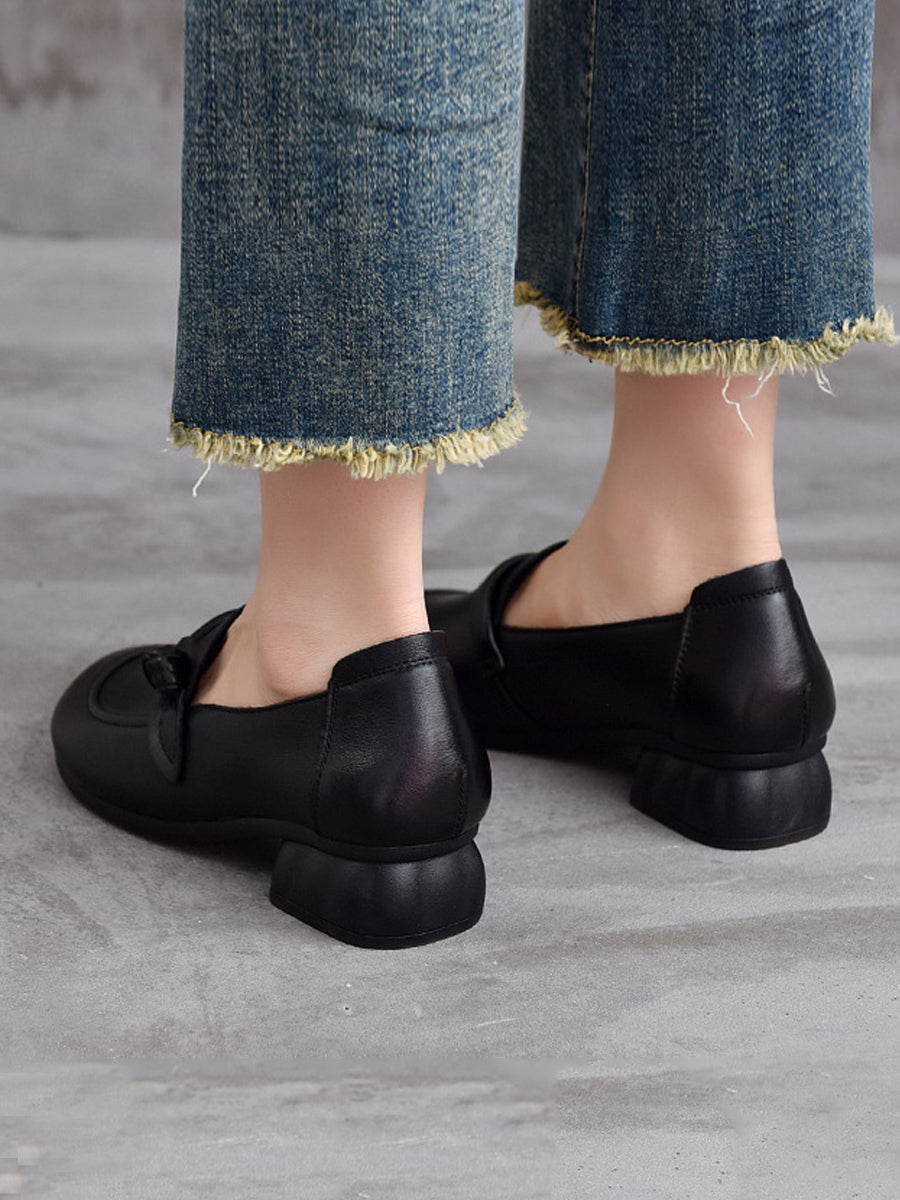 Women Autumn Genuine Leather Mid Heel Shoes