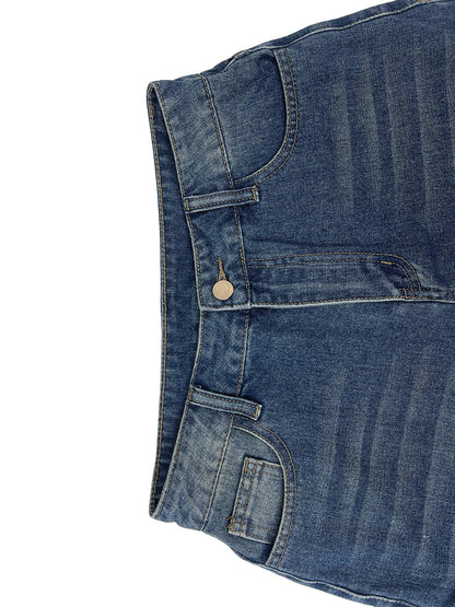 High Waisted Wide Leg Buttoned Hollow Pockets Solid Color Split-Joint Jean Pants Bottoms Shorts Bottoms