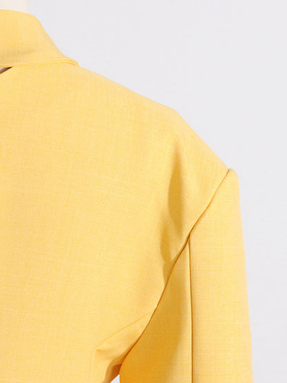 Long Sleeves Loose Asymmetric Buttoned Hollow Solid Color Tied Asymmetric Collar Blazer