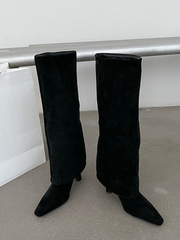 Stilettos Pointed-Toe Solid Color Boots