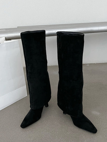 Stilettos Pointed-Toe Solid Color Boots