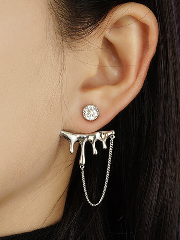 Geometric Rhine Stones Tasseled Drop Earrings