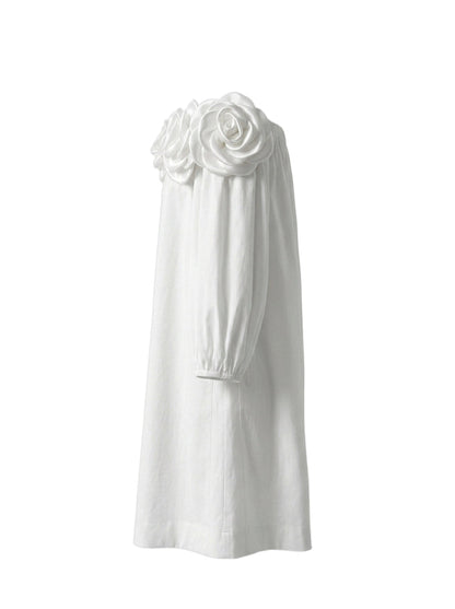 Half Sleeves Loose Pockets Solid Color Three-Dimensional Flower Off-The-Shoulder Mini Dresses