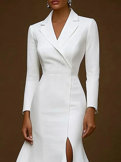 Skinny Wrap Solid Color Notched Collar Midi Dresses