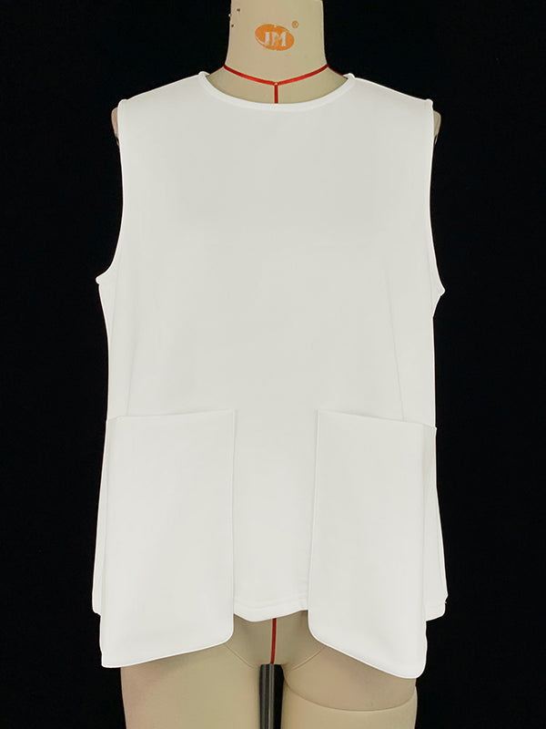 A-Line Loose Solid Color Split-Joint Round-Neck Vest Top