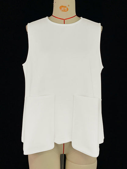 A-Line Loose Solid Color Split-Joint Round-Neck Vest Top