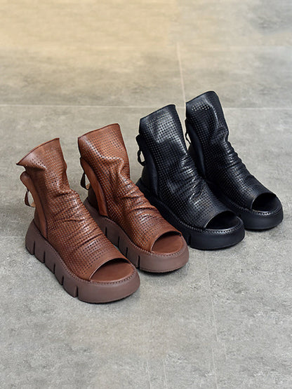 High-Top Open Toe Mesh Zipper Platform Shoes Sandals